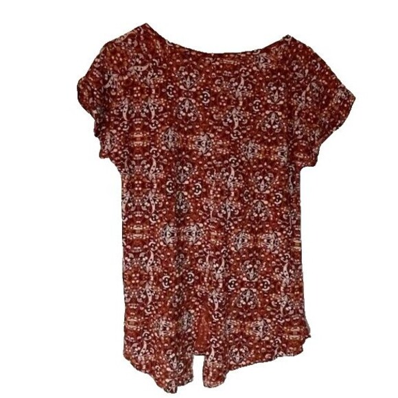 Lucky Brand Bohochic Casual Burnt Orange Floral Print Hi-Lo w/Slit in Back Top S - Picture 6 of 6